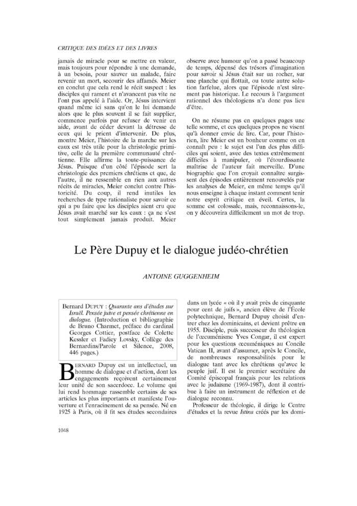 Le Père Dupuy et le dialogue judéo-chrétien
 – page 1