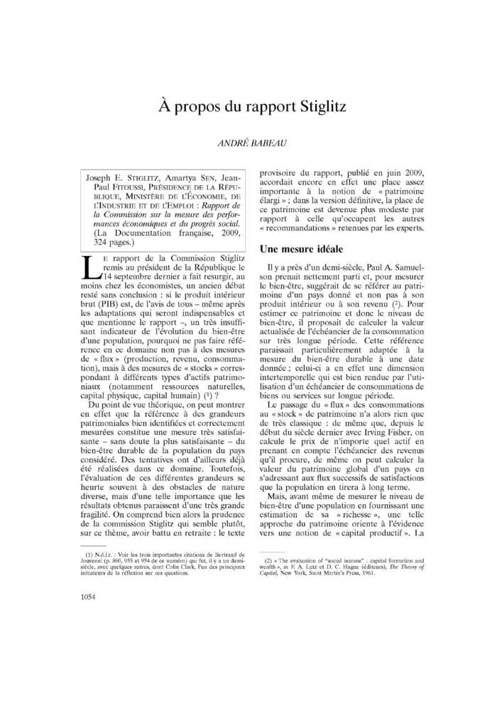 À propos du rapport Stiglitz
 – page 1