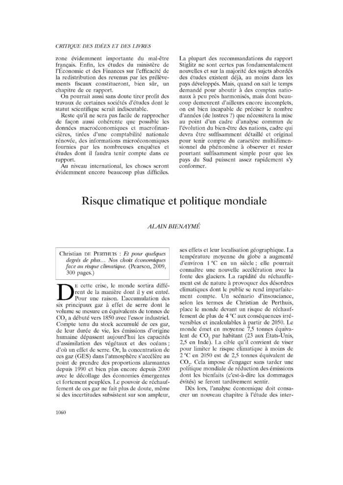 Risque climatique et politique mondiale
 – page 1