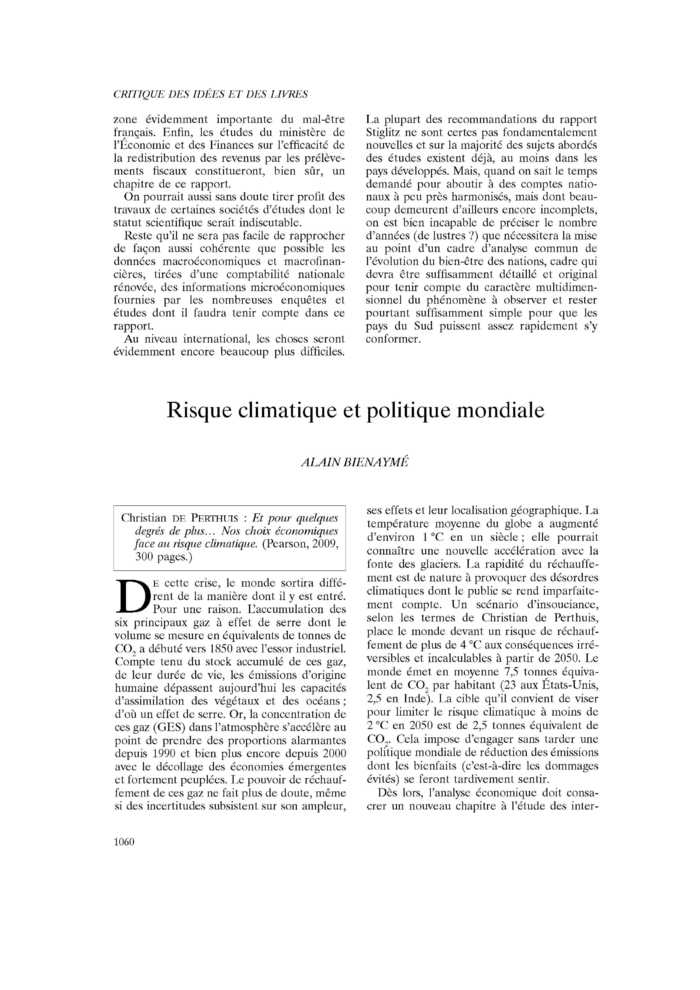 Risque climatique et politique mondiale
 – page 1