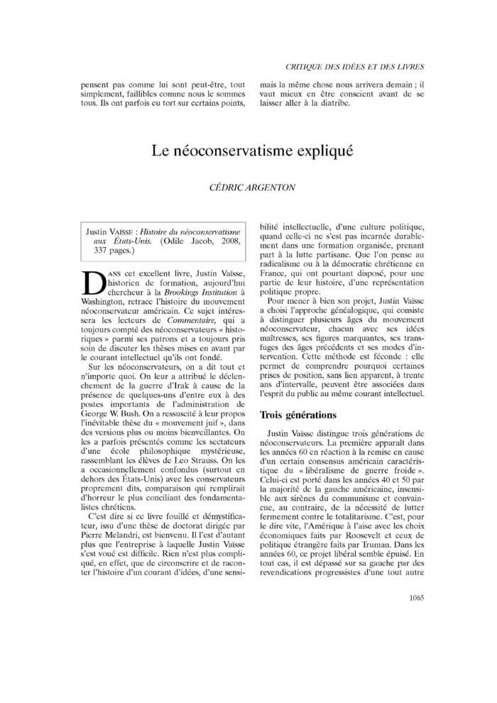 Le néoconservatisme expliqué
 – page 1