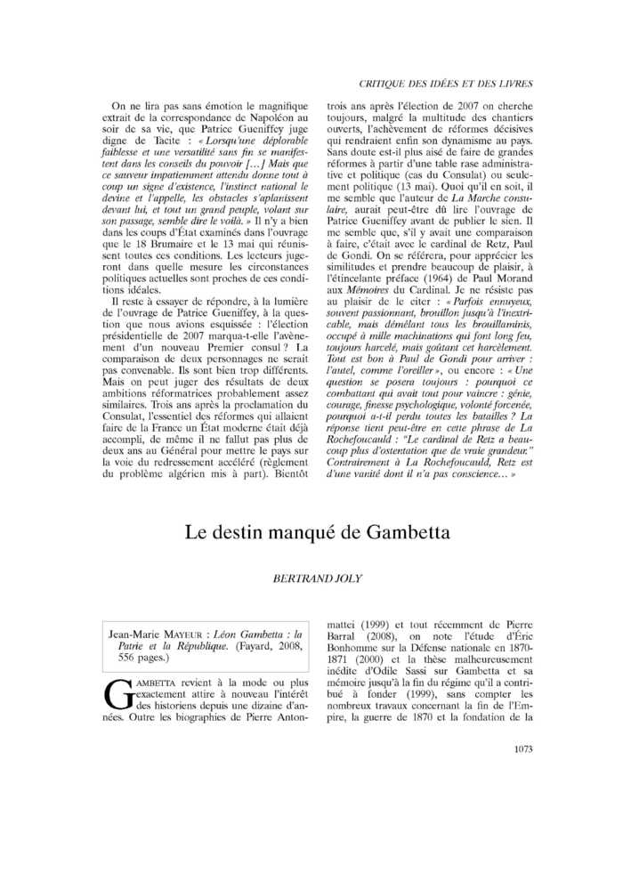 Le destin manqué de Gambetta
 – page 1