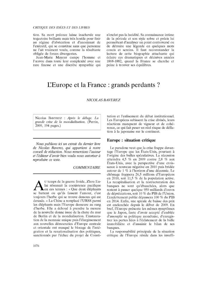 L’Europe et la France : grands perdants ?
 – page 1