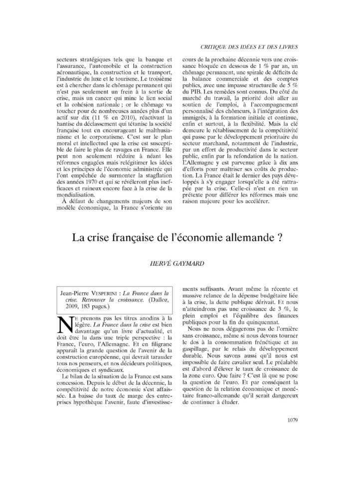 La crise française de l’économie allemande ?
 – page 1