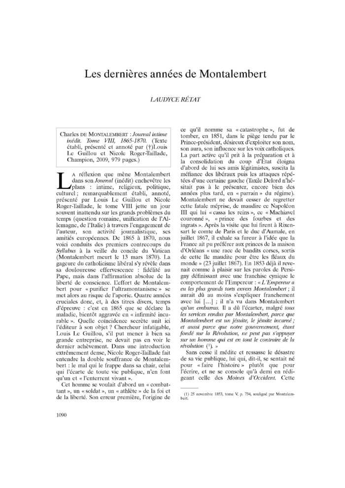 Les dernières années de Montalembert
 – page 1