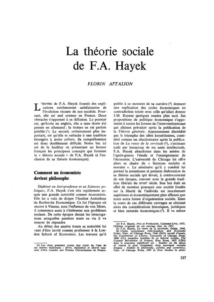 La théorie sociale de F.A. Hayek
 – page 1