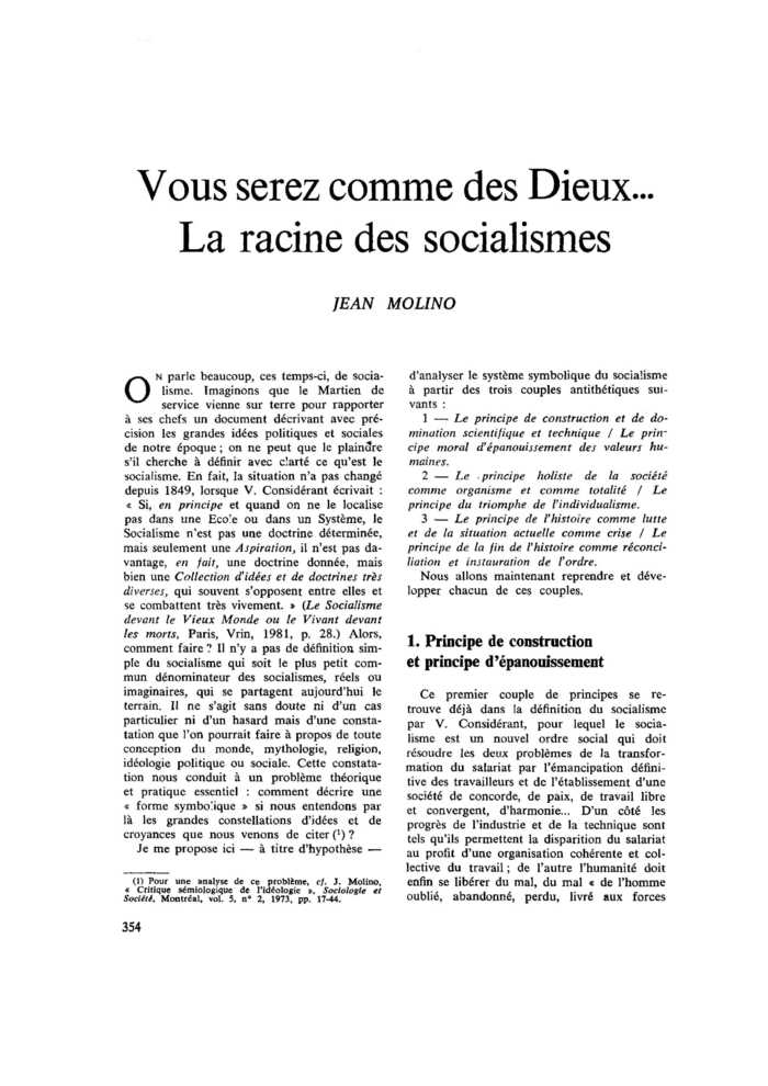 Vous serez comme des Dieux… La racine des socialismes
 – page 1