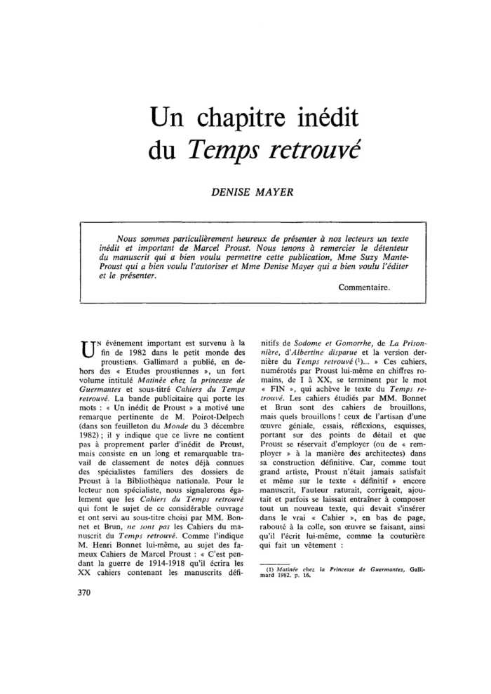 Un chapitre inédit du Temps retrouvé
 – page 1