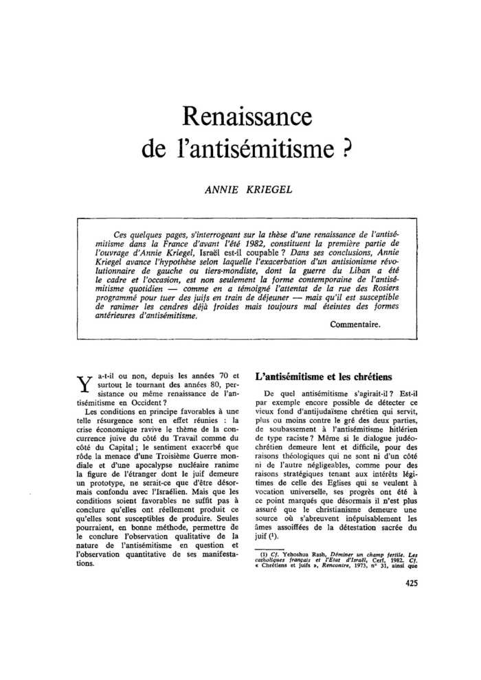 Renaissance de l’antisémitisme ?
 – page 1