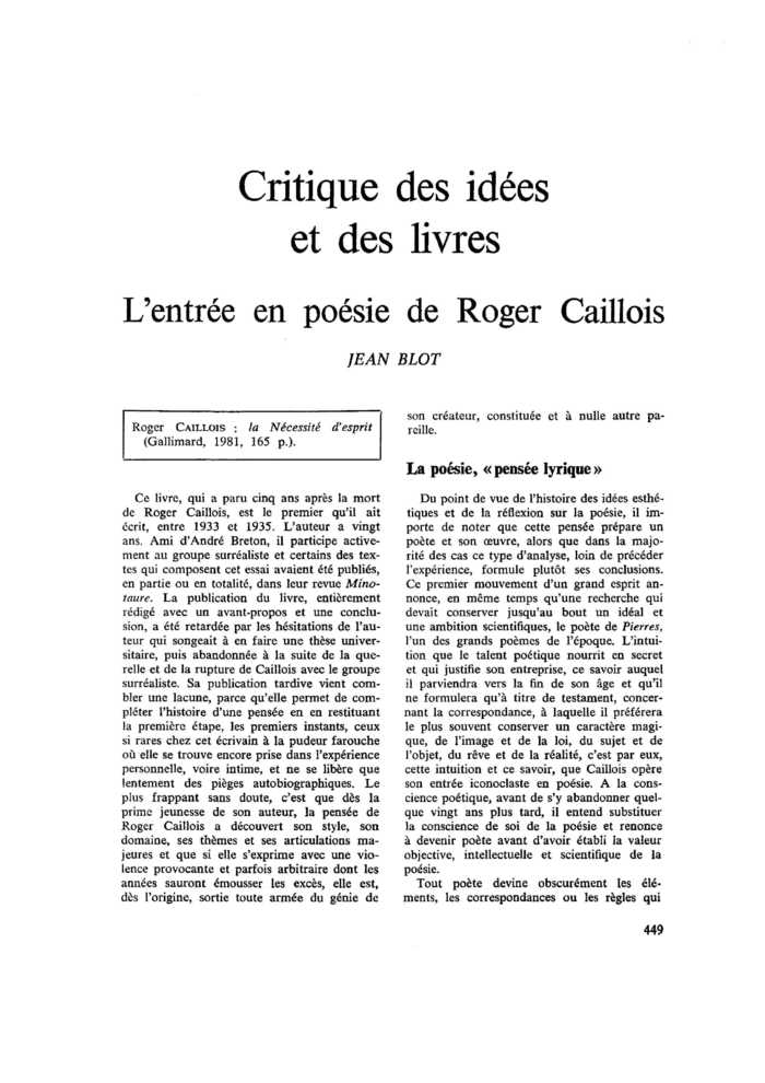 L’entrée en poésie de Roger Caillois
 – page 1