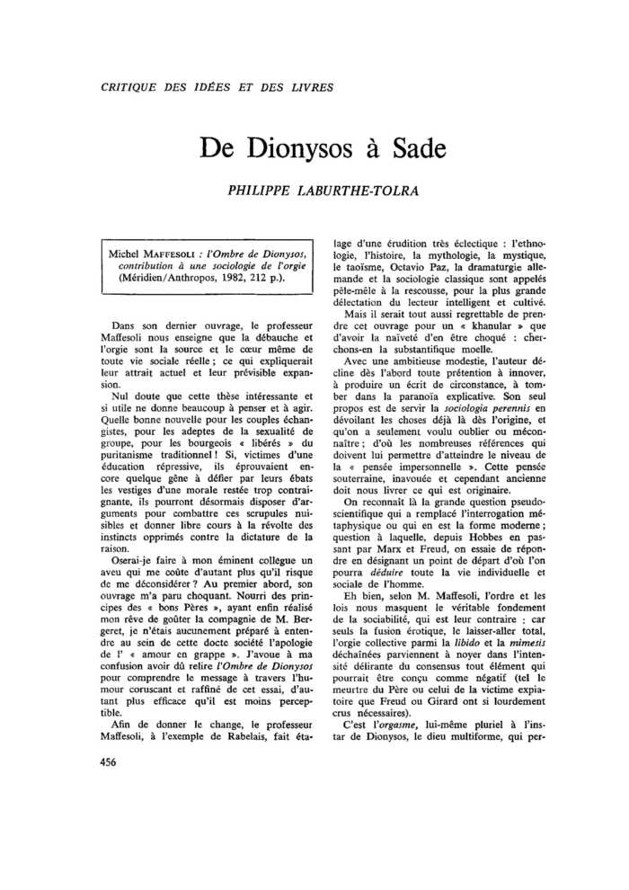 De Dionysos à Sade
 – page 1