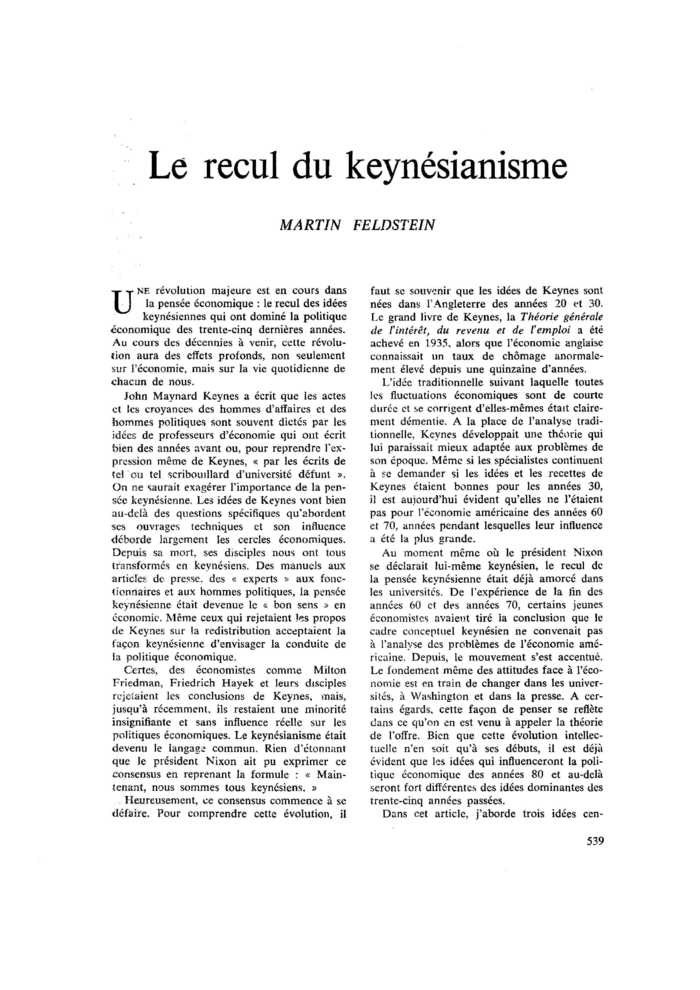 Le recul du keynésianisme
 – page 1