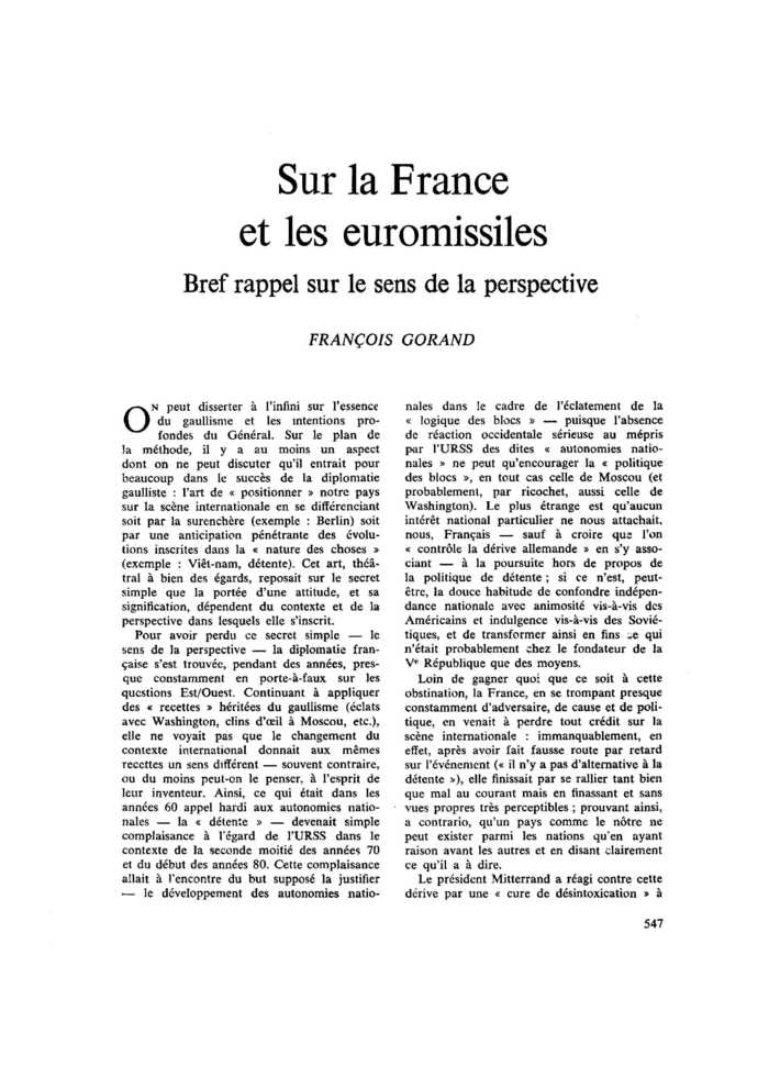 Sur la France et les euromissiles. Bref rappel sur le sens de la perspective
 – page 1
