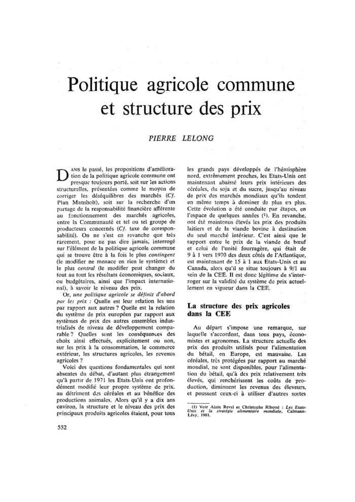 Politique agricole commune et structure des prix
 – page 1
