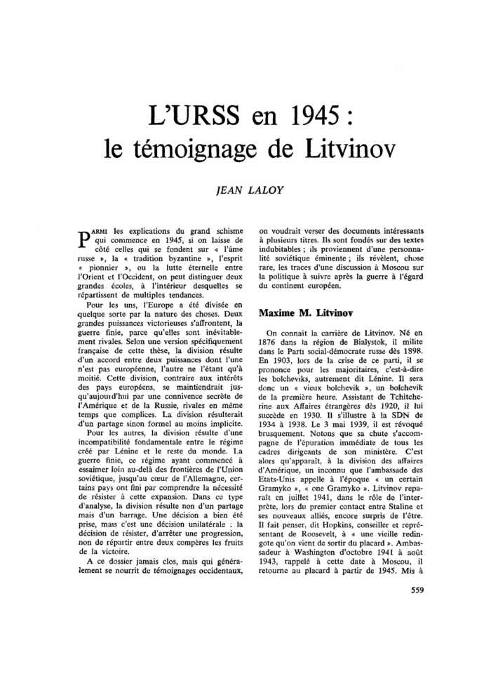 L’URSS en 1945 : le témoignage de Litvinov
 – page 1