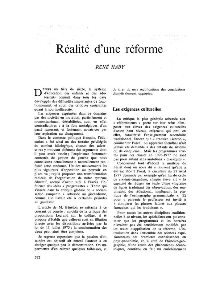 Réalité d’une réforme
 – page 1