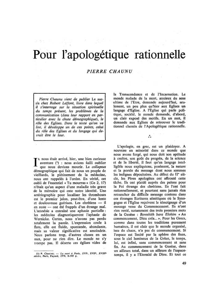 Pour l’apologétique rationnelle
 – page 1
