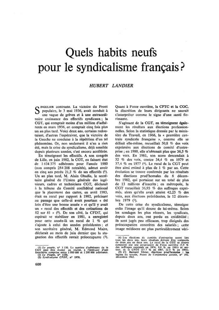 Quels habits neufs pour le syndicalisme français ?
 – page 1