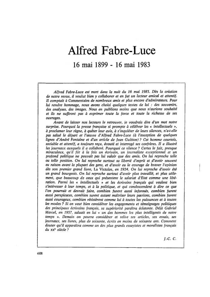 Hommage à Alfred Fabre-Luce (1899-1983)
 – page 1