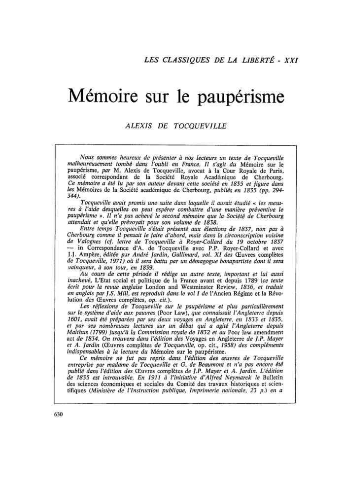 Mémoire sur le paupérisme (I)
 – page 1