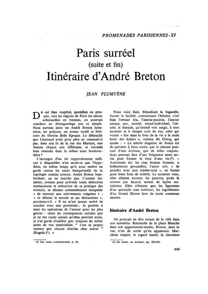 PROMENADES PARISIENNES-XI. Paris surréel (suite et fin). Itinéraire d’André Breton
 – page 1