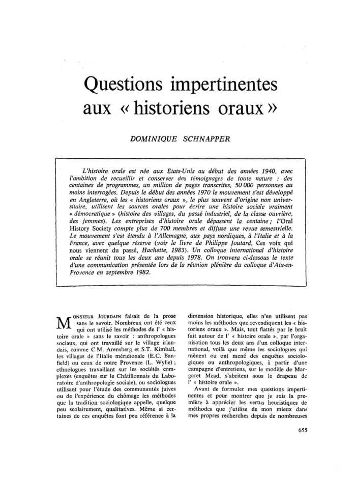 Questions impertinentes aux « historiens oraux »
 – page 1