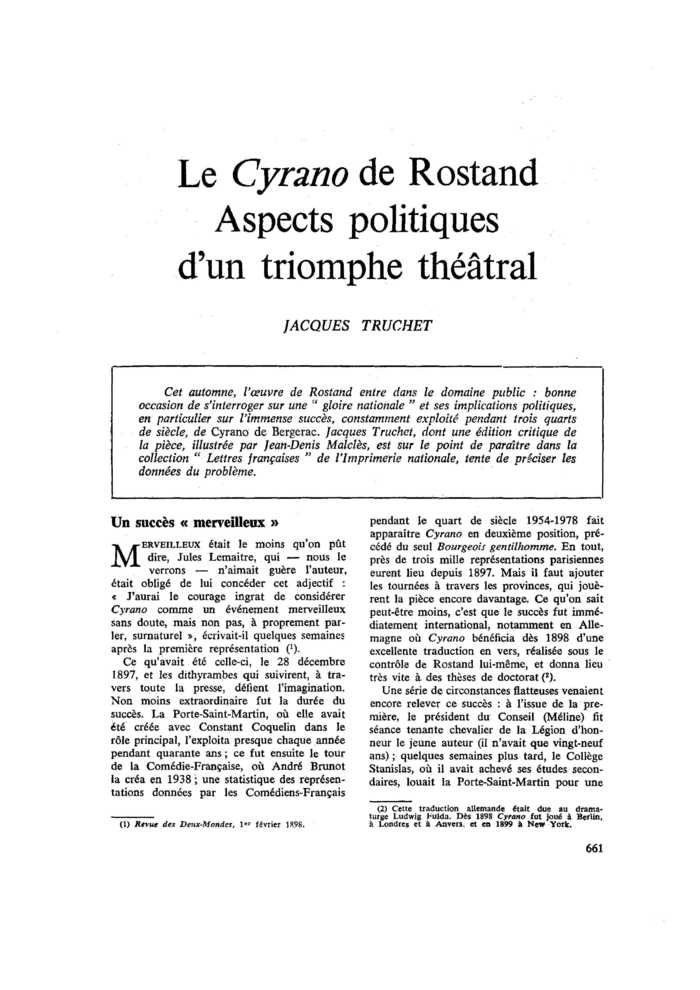 Le Cyrano de Rostand. Aspects politiques d’un triomphe théâtral
 – page 1