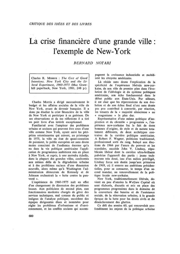 La crise financière d’une grande ville : l’exemple de New-York
 – page 1