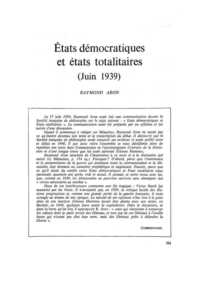 États démocratiques et états totalitaires (Juin 1939)
 – page 1