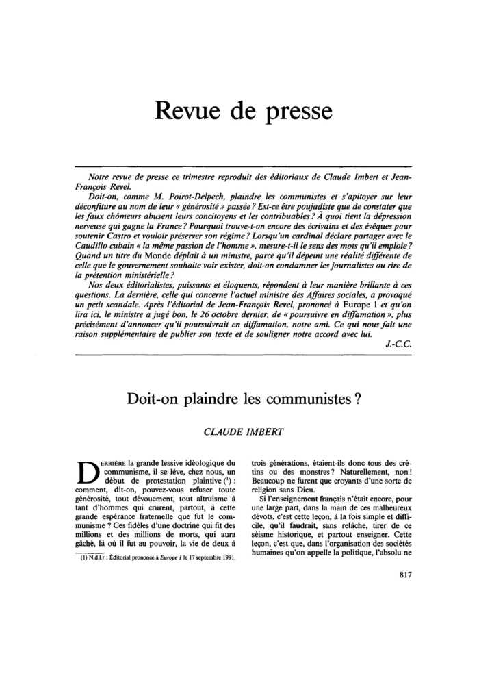 Revue de presse Commentaire