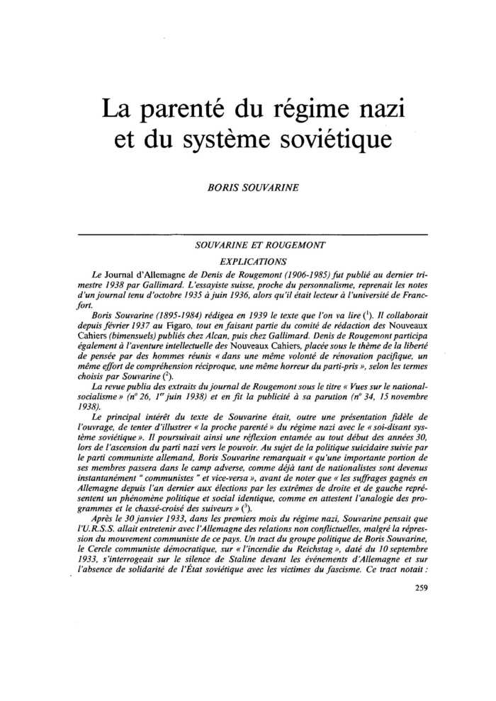 SOUVARINE ET ROUGEMONT. EXPLICATIONS Commentaire