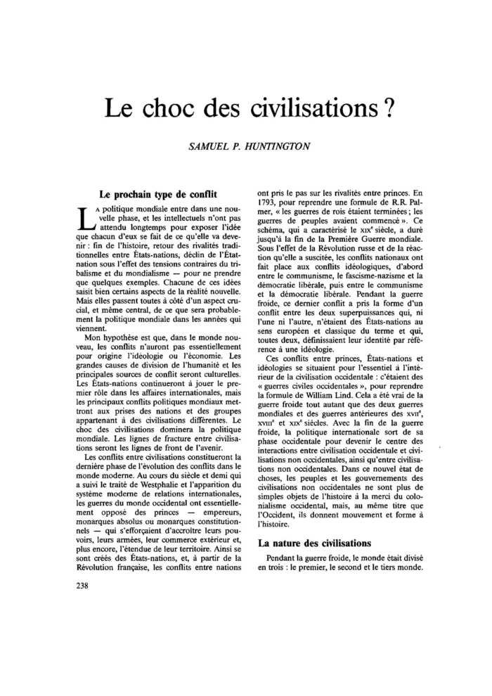 Le choc des civilisations ? Commentaire Le choc des civilisations ? Commentaire