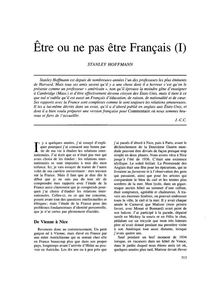 Être ou ne pas être Français (I) Commentaire