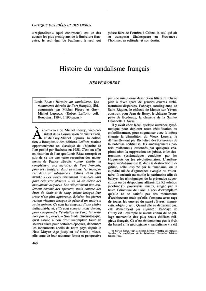 Histoire du Vandalisme: Les Monuments Detruits de l"art Francais (2