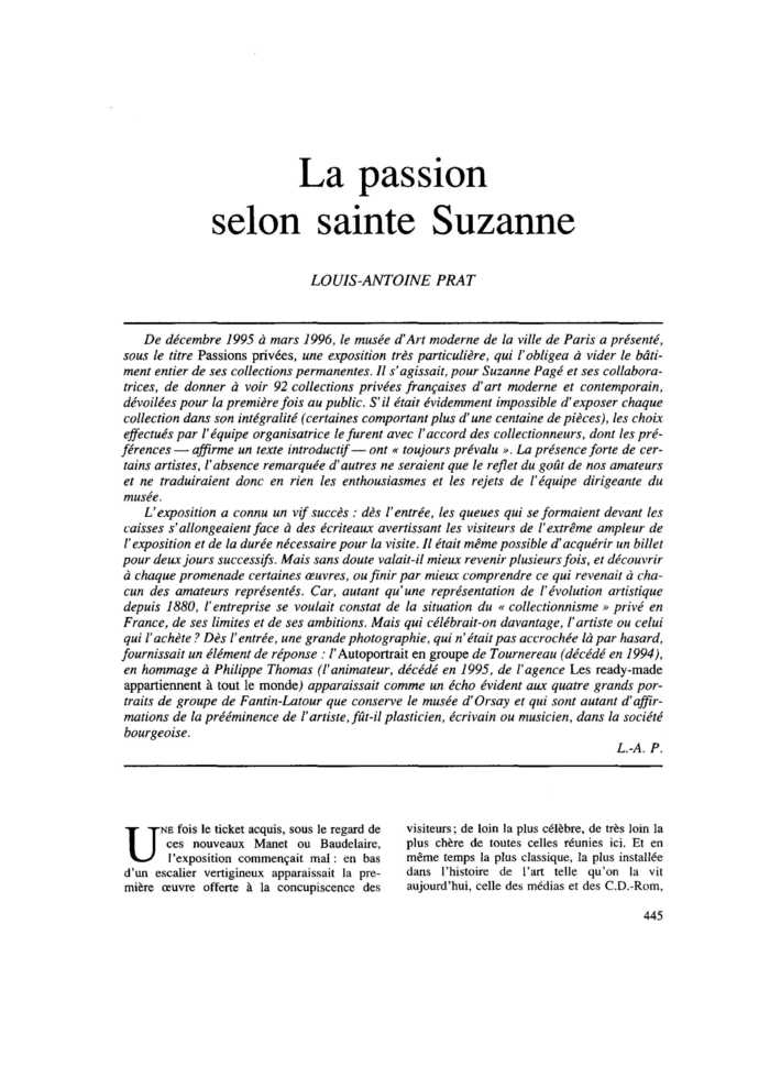 La passion selon sainte Suzanne Commentaire