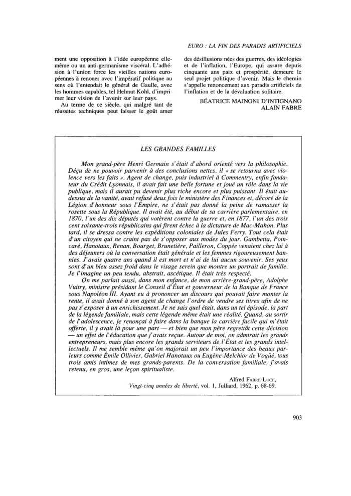 LES GRANDES FAMILLES - Commentaire