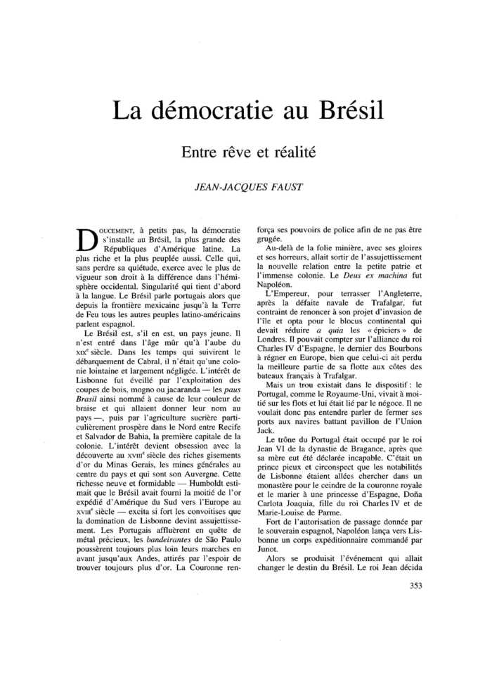 La démocratie au Brésil Commentaire