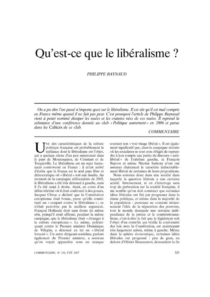 Qu'estce que le libéralisme ? Commentaire