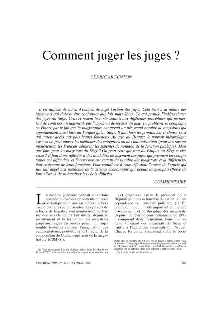 Comment juger les juges ? Commentaire