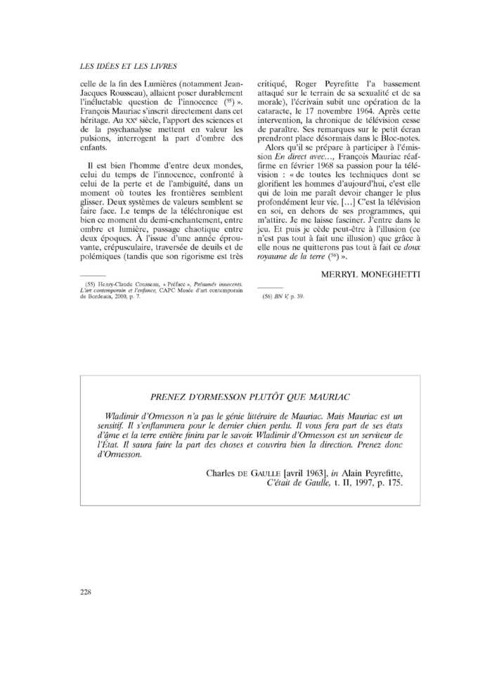 PRENEZ D'ORMESSON PLUTÔT QUE MAURIAC Commentaire