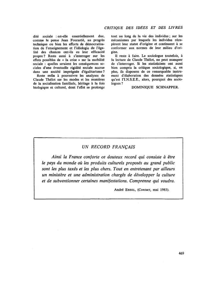 UN RECORD FRANÇAIS Commentaire