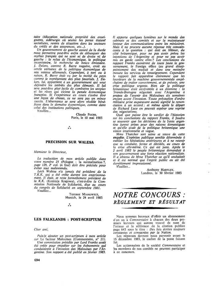 LES FALKLANDS POSTSCRIPTUM Commentaire